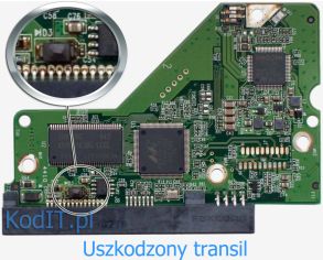 Uszkodzonony (spalony) transil dysku HDD