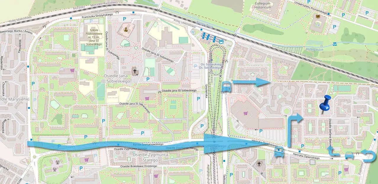 Dojście / dojazd do serwisu komputerowego z os. Marysieńki