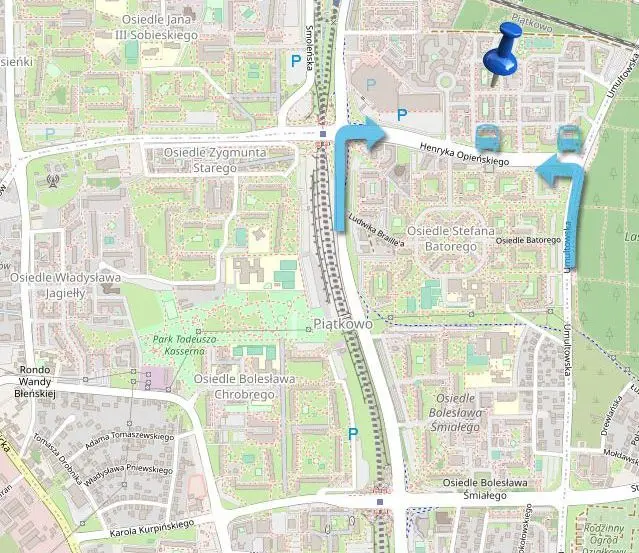 Dojście / dojazd do serwisu komputerowego z os. Bolesława Śmiałego