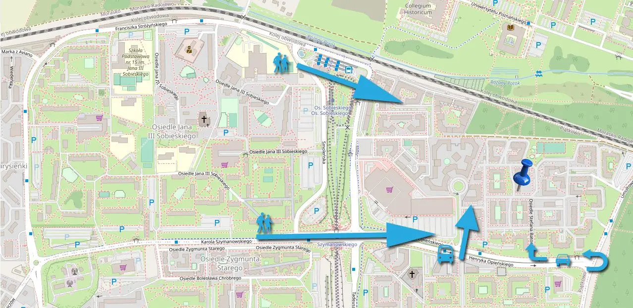 Dojście / dojazd do serwisu komputerowego z os. Jana III Sobieskiego