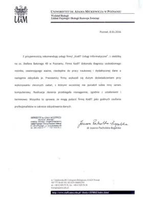 Firma KodIT dokonała diagnozy uszkodzonego nośnika, zawierającego ważne, niezbędne do pracy naukowej...