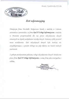 ... dla nas proces odzyskiwania danych utraconych na skutek uszkodzenia nośnika danych.