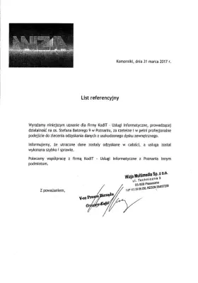 Informujemy, że dane zostały odzyskane w całości, a usługa została wykonana szybko i sprawnie.