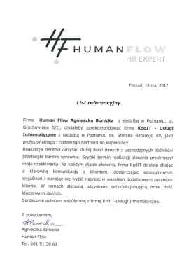 Realizacja zlecenia odzysku dużej ilości danych z uszkodzonych nośników przebiegła sprawnie.