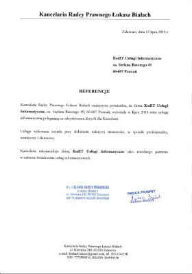 ... wykonała (...) usługę informatyczną polegającą na odzyskiwaniu danych dla Kancelarii.