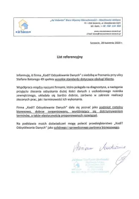 ... mogę polecić przedsiębiorstwo KodIT Odzyskiwanie Danych jako solidnego i sprawdzonego...