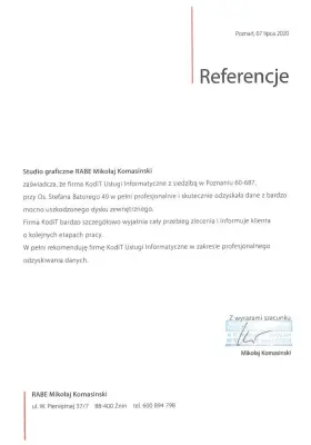 ... profesjonalnie i skutecznie odzyskała dane z bardzo mocno uszkodzonego dysku zewnętrznego.