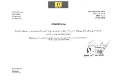 Firma KodIT (...) wykonała prawidłowo usługę odzyskiwania danych.